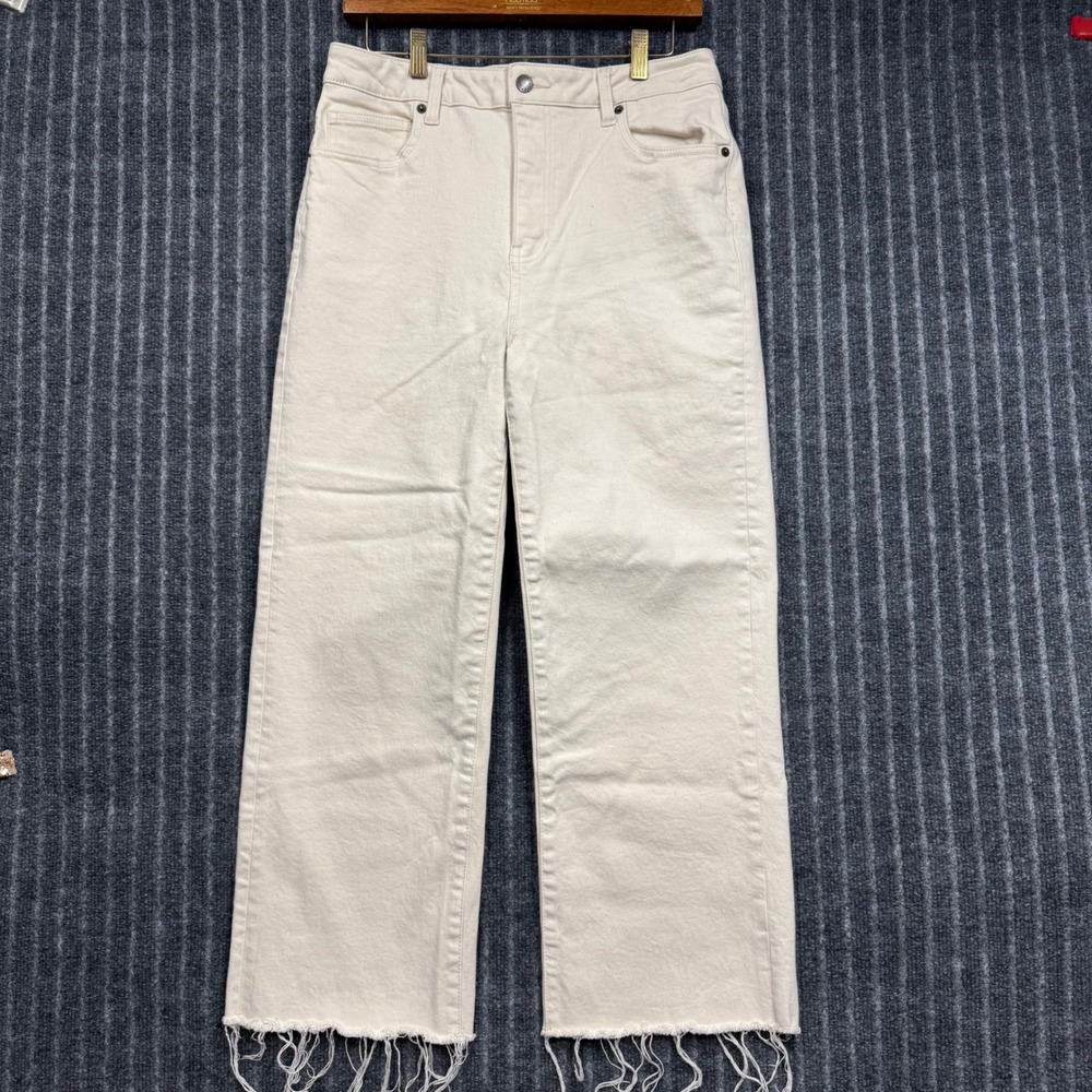 Oliver Logan Aberdeen Wide Leg Crop Jeans 31 Cream Excellent‎ Raw Hem (2309)